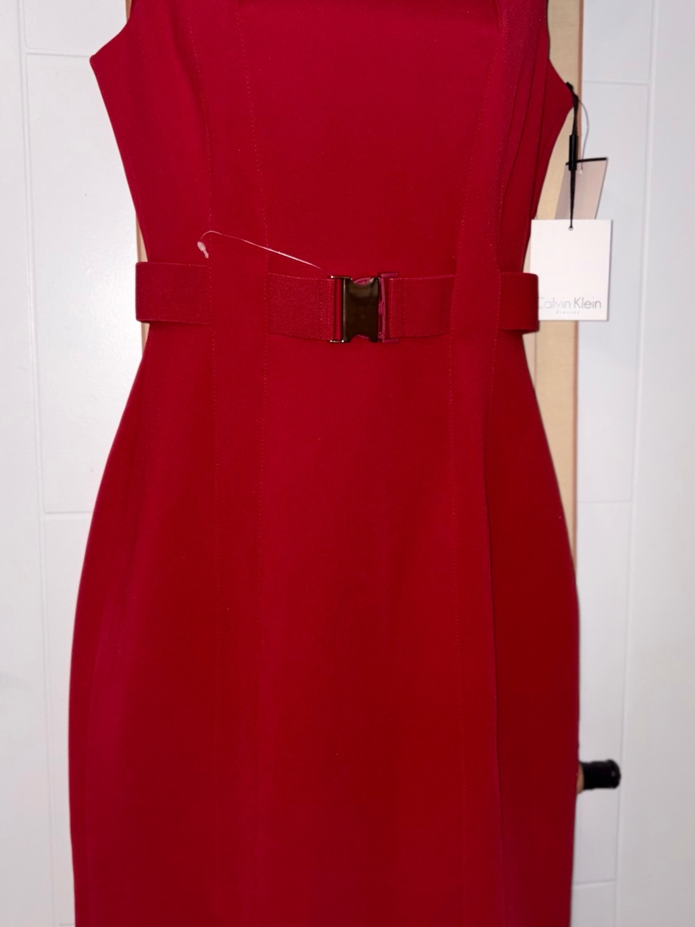 NWT!! Calvin Klein Crimson Belted Midi Sheath Dress